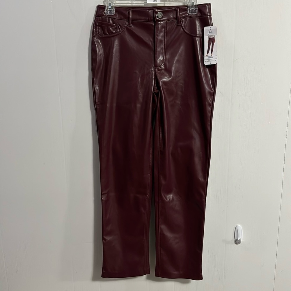 Joie Burgundy Pants Leather look (polyester) Size 4 NWT